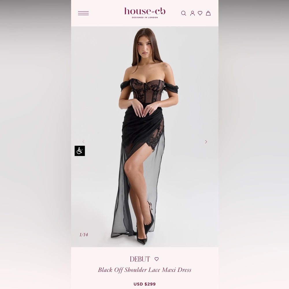 House f cb Black Off Shoulder Lace Maxi Dress